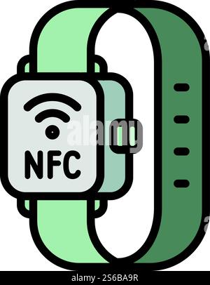NFC-Smartwatch-Zahlungssymbol. Kontur nfc Smartwatch Zahlungsvektor-Symbol für Webdesign isoliert auf weißem Hintergrund. NFC-Smartwatch-Zahlungssymbol, Outline-Stil Stock Vektor