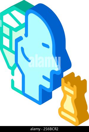 Roboterkopf Gehirn Spiel Schach isometrischer Icon Vektor. Roboterkopf Gehirn Spiel Schach Zeichen. Isolierte Symboldarstellung. Roboter Kopf Gehirn Spiel Schach isometrische Icon Vektor Illustration Stock Vektor