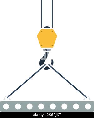 Symbol Der Scheibe An Kranhaken Durch Seilschlingen Gehängt. Flaches Farbdesign. Vektorgrafik. Stock Vektor