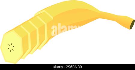 Symbol für geschnittene Bananen. Isometrisch des ausgeschnittenen Bananenvektorsymbols für Webdesign isoliert auf weißem Hintergrund. Geschnittene Bananenfigur, isometrischer Stil Stock Vektor