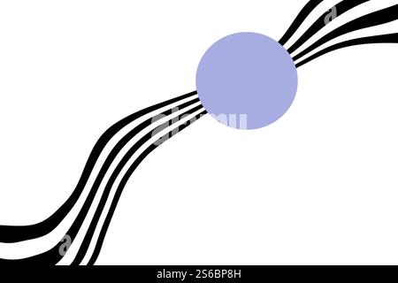 Abstrakter Hintergrund von schwarz-weißen welligen Streifen mit blauen Kreisen auf weißem Hintergrund. Illusion. Stockfoto