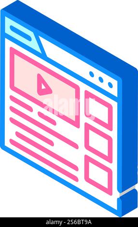 Videoclip seo-Optimierung isometrischer Symbolvektor. Videoclip seo-Optimierungszeichen. Isolierte Symboldarstellung. Videoclip seo-Optimierung isometrische Symbolvektorgrafik Stock Vektor