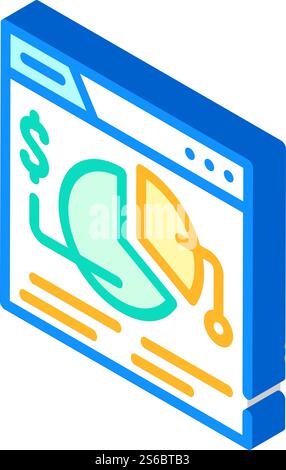 Finanzanalyse seo-Optimierung isometrischer Symbolvektor. seo-Optimierungszeichen für Finanzanalyse. Isolierte Symboldarstellung. Finanzanalyse seo-Optimierung Isometrischer Symbolvektor-Illustration Stock Vektor