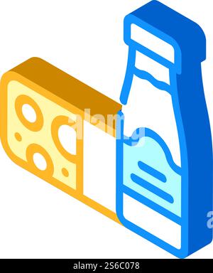 Milch und Käse Milchprodukte Isometrischer Symbolvektor. Zeichen für Milch und Käsemilchprodukte. Isolierte Symboldarstellung. Milch und Käse Milchprodukte Isometrische Iconvektorillustration Stock Vektor