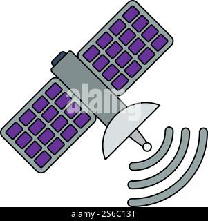 Satellitensymbol. Bearbeitbare Kontur Mit Farbfülldesign. Vektorgrafik. Stock Vektor