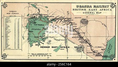 Allgemeine Karte der Uganda Railway in Britisch-Ostafrika, ca. 1910. Stockfoto