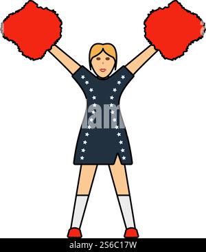 American Football Cheerleader Girl Ikone. Bearbeitbare Kontur Mit Farbfülldesign. Vektorgrafik. Stock Vektor