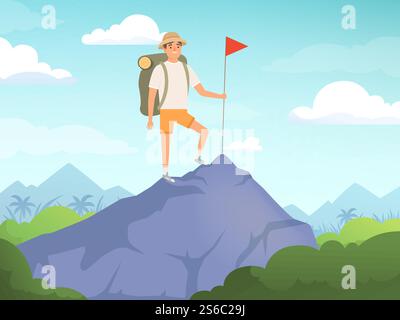 Campingfiguren. Wandern Hintergrund Menschen Reisen Natur Vektor Konzept. Illustration von Touristen und Tourismus Urlaub, Charakter Outdoor Wandern. Campingfiguren. Wandern Hintergrund Menschen Reisen Natur Vektor Konzept Stock Vektor