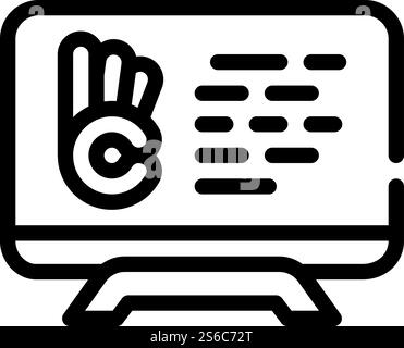 Übersetzung der Gebärdensprache und Vektor der Untertitelungslinie. Übersetzung und Untertitelung der Gebärdensprache. Schwarze Abbildung des isolierten Kontursymbols. Übersetzung der Gebärdensprache und Vektorgrafik der Untertitelungslinie Stock Vektor