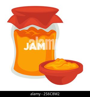 Hausgemachte Lebensmittel Kürbismarmelade in versiegeltem Glas und Schüssel organische isolierte Schüssel Vektor püriertes Gemüse natürlicher Snack konserviertes Produkt Dessert, oder Dip Kochen Küche und kulinarische Rezept Herbsternte. Kürbiskonfitüre in verschlossenem Glas und Schüssel mit Gemüsepüree Stock Vektor