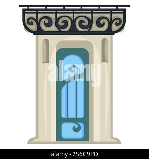 Vintage-Konstruktion, Eingangstür im Stil der 1900er Jahre, geschwungener Dekorvektor. Retro-Bauelement, antike Architektur. Marmorwände oder -Rahmen, Symbol aus alter Epoche, Metalleingang, architektonische Details. Eingangstür im Stil der 1900er Jahre, isolierte Eingangstür in Vintage-Bauweise im Rahmen Stock Vektor