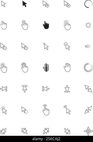 Navigations-Cursor. Computer Web-Pfeile Symbole mit der Hand Klicken Sie auf die Vektorsymbolsammlung des Bildschirms. Abbildung Cursorpunkt und Web Cursorpfeil des Computers. Navigations-Cursor. Computer Web-Pfeile Symbole mit der Hand Klicken Sie auf die Vektorsymbolsammlung des Bildschirms Stock Vektor