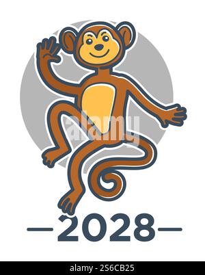 Affe von China Zodiac Zeichen, chinesisches Horoskop und Silvestersymbol. Wildes Tier mit langem Schwanz, Comic-Affe, animalische Zeichentrickfigur. Orientalische Kultur und Tradition, Mondkalender. Chinesisches Horoskop und Silvestersymbol, Affe oder Affe Stock Vektor