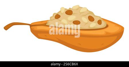 Birnenfrucht mit Hüttenkäse und Rosinen gebackenes Dessert Vektor-isoliertes Gericht mit Bio-Zutaten, und natürliche Produkte Nüsse süße Gerichte in Restaurant oder Restaurant Foodie oder Diner Flat Stil. Birnenfrucht mit Hüttenkäse und Rosinen gebackenes Dessert Stock Vektor