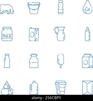 Symbol „Milchprodukte“. Käsebox für Joghurtfarm gesunde Lebensmittel Quark Vektor Milch Symbole Sammlung. Abbildung: Symbole für Joghurt und Quark, Käsefarm und Milchpackung. Symbol „Milchprodukte“. Käsebox für Joghurtfarm gesunde Lebensmittel Quark Vektor Milch Symbole Sammlung Stock Vektor