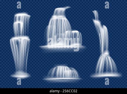 Wasserfall. Wasserkaskade fließt mit Spritzern und Tropfen schnell transparenter natürlicher Vektor realistischer Wasserfall. Illustration Wasserfall Wasserstrom, Spritzwasser. Wasserfall. Wasserkaskade fließt mit Spritzern und Tropfen schnell transparenter natürlicher Vektor realistischer Wasserfall Stock Vektor