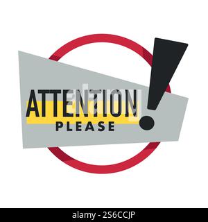 Achtung bitte, wichtige Nachricht isolierter Symbolvektor, Sonderangebot Schild. Achtung- oder Warnsymbol, Sprechblase und Ausrufezeichen. Wirtschaft, Marketing und Werbung. Wichtige Nachricht, Achtung bitte isoliertes Symbol, Business Marketing Stock Vektor