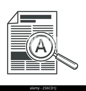 Zeitung mit Lupe, Jobsuche oder Typografie, Tagesbericht isolierter Ikonvektor. Periodische Publikation und Lupe, gedruckter artikel auf Papier. Aktuelle Nachrichten Digest, Lesen und Schreiben. Lupe und Zeitung, gedruckter artikel, Stellensuche Stock Vektor