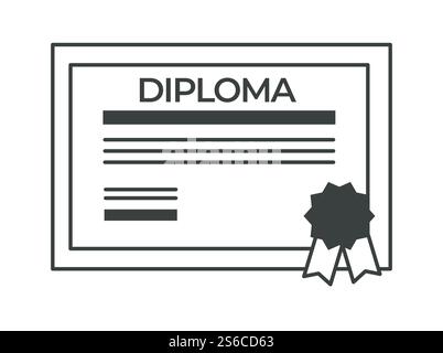 Diplom des Abschlusses, Zertifikat für Universitätsstudenten Abschlussvektor. Isoliertes Symbol der Seite mit Text und Wachsstempel mit Bändern. College- oder Schulabschluss flach. Diplom der Abschlüsse, Bescheinigung über den Hochschulabschluss Stock Vektor