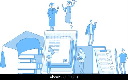 Online-Bildungskonzept. Bibliothekskultur, Literaturwörterbuch lesen Sprachschüler studieren Kursvektorhintergrund. Wörterbuch online, Buch für Studium Illustration. Online-Bildungskonzept. Bibliothekskultur, Literaturwörterbuch lesen Sprachschüler studieren Kursvektorhintergrund Stock Vektor