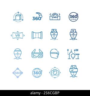 Virtual Reality-Zeilensymbole und Gerätesammlung. Gadget Mobile für Video, Brille vr Illustration. Virtual Reality-Zeilensymbole und Gerätesammlung Stock Vektor