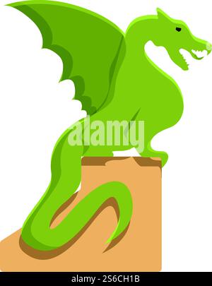Slowenische grüne Drachenfigur. Zeichentrickfilm des grünen Drachenvektors sloweniens für Webdesign isoliert auf weißem Hintergrund. Slowenischer grüner Drache, Zeichentrickstil Stock Vektor