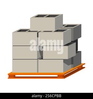 Betonbausteine stapeln sich für architektonische Arbeiten isolierter Ikonenvektor. Zementblock für Mauerwerk, Baustoffstapel. Schlackenblock mit quadratischen Löchern, Grundelemente des Hauses. Schwere Betonbausteine stapeln sich auf ein isoliertes Symbol Stock Vektor