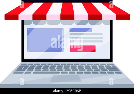 Online-Shopping-Symbol für Notebooks. Cartoon von Laptop Online Shopping Vektor-Symbol für Web-Design isoliert auf weißem Hintergrund. Online-Shopping-Symbol für Notebooks im Cartoon-Stil Stock Vektor