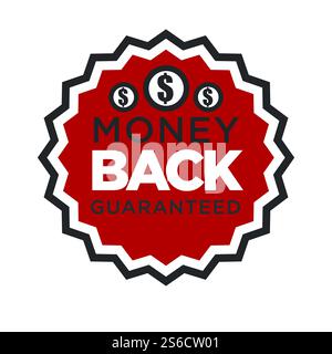 Geld-zurück-Garantie-Abzeichen, Rückzahlung oder Sonderangebot isolierter Icon-Vektor. Gutes Angebot, Zertifikat oder Stempel, Münzen mit Dollarzeichen, Emblem. Safe Shopping Garantie, prozentuales Rücksendesiegel oder Logo. Einkaufsangebot, Geld-zurück-Garantie, isolierte Ikone Stock Vektor