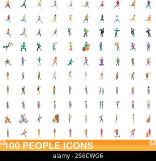 100 Symbole für Personen eingestellt. Zeichentrickillustration von 100 Menschen Icons Vektor auf weißem Hintergrund isoliert gesetzt. 100 Personen Ikonen gesetzt, Cartoon-Stil Stock Vektor
