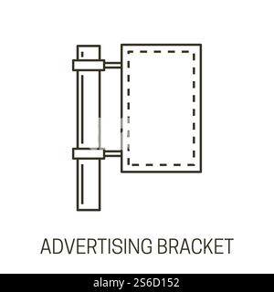 Werbeklammer oder Reklametafeldesign, Vorlage Banner hängt an Säule, isolierter Umrisssymbolvektor. Außenwerbung, Fotos und Text posten, Gehsteig-Bildschirm. Lineares Symbol des Posters mit Promotion. Banner an der Säule, Symbol für die isolierte Umrisslinie der Werbeklammer Stock Vektor