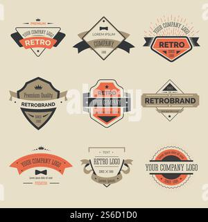 Originale Typografie für T-Shirt-Druck, Retro-Bekleidung Mode-Design isolierter Icon-Vektor. Vintage-Insignien oder -Logos, Geschäftszeichen, Logos oder Identitäten. Etiketten und Abzeichen, Branding-Objekte. Retro-Etiketten oder markenspezifische Symbole, Firmenlogos oder T-Shirt-Prints Stock Vektor