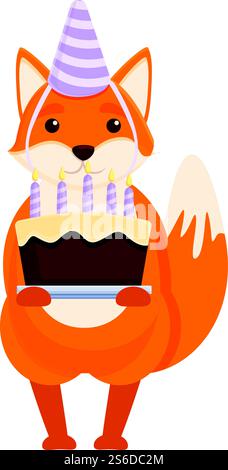 Fox Birthday Cake Icon. Cartoon des Fuchs Geburtstag Kuchen Vektor-Symbol für Web-Design isoliert auf weißem Hintergrund. Fox Birthday Cake Icon, Cartoon Style Stock Vektor