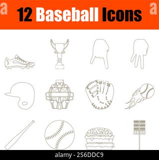 Baseball Icon Set. Dünne Bearbeitbare Kontur Linie Ohne Füllung Design. Vektorgrafik. Stock Vektor