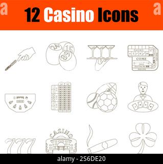 Casino Icon Set. Dünne Bearbeitbare Kontur Linie Ohne Füllung Design. Vektorgrafik. Stock Vektor