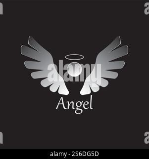 Abbildung des Angel-Symbols auf schwarzem Hintergrund. Engelsvektor-Logo. Flaches Design. Modernes Vektor-Piktogramm-Symbol für Web-Grafiken - Stock-Vektor Stock Vektor
