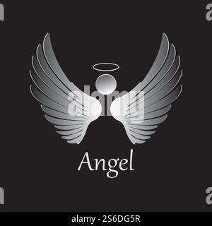 Abbildung des Angel-Symbols auf schwarzem Hintergrund. Engelsvektor-Logo. Flaches Design. Modernes Vektor-Piktogramm-Symbol für Web-Grafiken - Stock-Vektor Stock Vektor