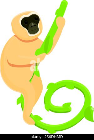 Gibbon über Liana-Symbol. Cartoon von Gibbon auf Liana Vektor Symbol für Web Design isoliert auf weißem Hintergrund. Gibbon über Lianenkone, Cartoon-Stil Stock Vektor