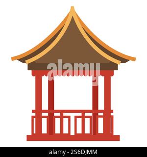 Traditionelles architektonisches Bauwerk von china. Chinesische Architektur, Gebäude mit spitzem Dach und Säulen. Holzgebäude oder Tempel von Japan. Touristenziel, Vektor in flachem Stil. Chinesische Tempelarchitektur mit Säulen und Dach Stock Vektor