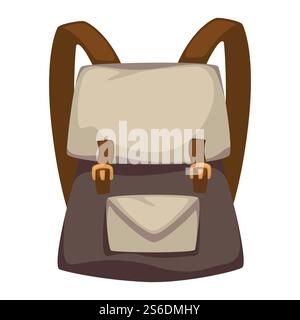 Rucksack für urbanes Outfit, isolierte Ikone des Unisex-Accessoires. Tasche für Schulkinder, Schüler und Reisende. Leder- und Stoffmaterialien des Rucksacks, verstellbare Gepäckbänder, Vektor im flachen Stil. Rucksack für Reisende oder Schulkinder, Modell einer Umhängetasche Stock Vektor