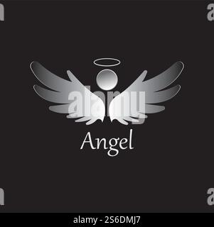 Abbildung des Angel-Symbols auf schwarzem Hintergrund. Engelsvektor-Logo. Flaches Design. Modernes Vektor-Piktogramm-Symbol für Web-Grafiken - Stock-Vektor Stock Vektor