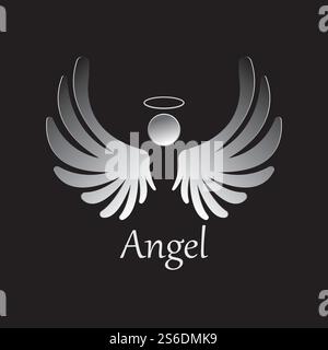 Abbildung des Angel-Symbols auf schwarzem Hintergrund. Engelsvektor-Logo. Flaches Design. Modernes Vektor-Piktogramm-Symbol für Web-Grafiken - Stock-Vektor Stock Vektor