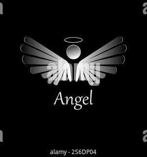 Abbildung des Angel-Symbols auf schwarzem Hintergrund. Engelsvektor-Logo. Flaches Design. Modernes Vektor-Piktogramm-Symbol für Web-Grafiken - Stock-Vektor Stock Vektor