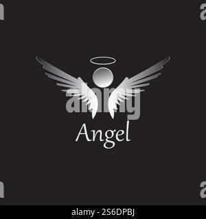 Abbildung des Angel-Symbols auf schwarzem Hintergrund. Engelsvektor-Logo. Flaches Design. Modernes Vektor-Piktogramm-Symbol für Web-Grafiken - Stock-Vektor Stock Vektor