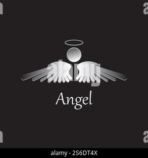 Abbildung des Angel-Symbols auf schwarzem Hintergrund. Engelsvektor-Logo. Flaches Design. Modernes Vektor-Piktogramm-Symbol für Web-Grafiken - Stock-Vektor Stock Vektor