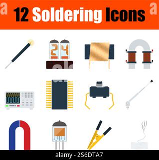 Lötsymbol-Set. Flaches Design. Vollständig editierbare Vektordarstellung. Text erweitert. Stock Vektor