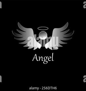 Abbildung des Angel-Symbols auf schwarzem Hintergrund. Engelsvektor-Logo. Flaches Design. Modernes Vektor-Piktogramm-Symbol für Web-Grafiken - Stock-Vektor Stock Vektor