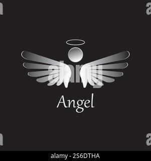 Abbildung des Angel-Symbols auf schwarzem Hintergrund. Engelsvektor-Logo. Flaches Design. Modernes Vektor-Piktogramm-Symbol für Web-Grafiken - Stock-Vektor Stock Vektor