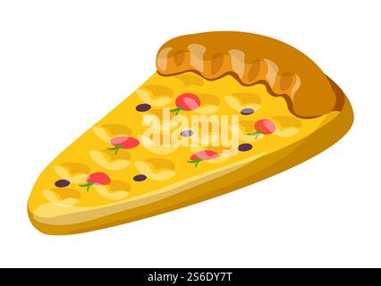 Badematratze in Form oder italienische Pizzascheibe. Zubehör am Meer oder am Pool für Erholung und Unterhaltung. Aufblasbarer Ballon zum Schwimmen und Liegen auf dem Wasser. Isoliertes Symbol, Vektor in abgewickelter Form. Aufblasbarer Ballon in Form eines Pizzaschichtvektors Stock Vektor