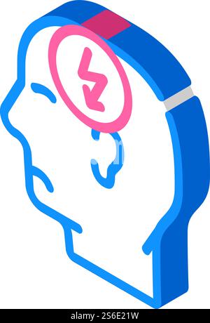 Kopfschmerzen, Kopfschmerzen isometrischer Symbolvektor. Kopfschmerzen, Kopfschmerzzeichen. Isolierte Symboldarstellung. Kopfschmerzen, Kopfschmerzen isometrische Symbolvektorillustration Stock Vektor